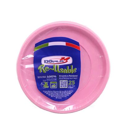 25 Piatti di plastica colorati lavabili riutilizzabili rosa Ø22 cm DOpla