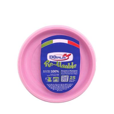 25 scodelle piatti fondi di plastica lavabili riutilizzabili rosa Ø20,5 cm DOpla