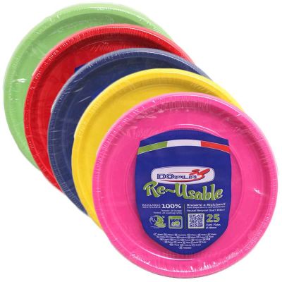 25 Piatti di plastica colorati lavabili riutilizzabili Ø22 cm DOpla