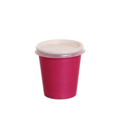 100 Bicchierini da caffè in carta fucsia con coperchio piano 80ml