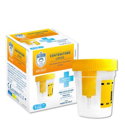 Contenitore urine sterile da 120 ml con dispositivo di prelievo e tappo a vite