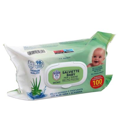 100 Salviettine neonati detergenti con aloe vera e glicerina