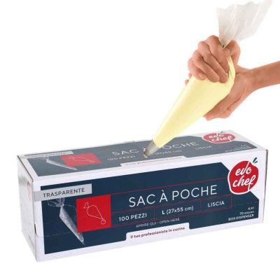 100 Sac a poche tasca da pasticcere lisce trasparenti 55x27 cm grandi