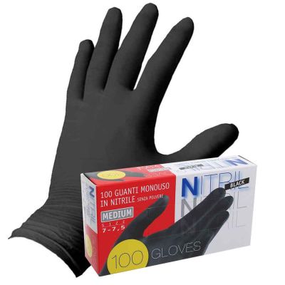 100 Guanti in nitrile nero Nitril Black senza polvere per alimenti Icoguanti