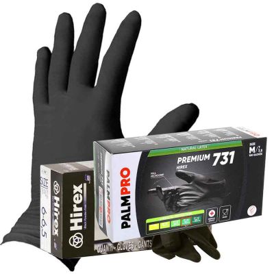 Guanti in lattice monouso Hirex colore nero indossato