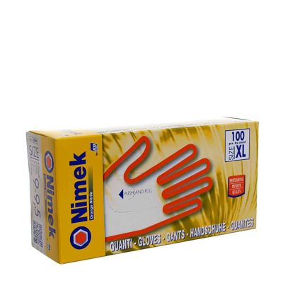 100 Guanti nitrile arancione Nimek taglia XL