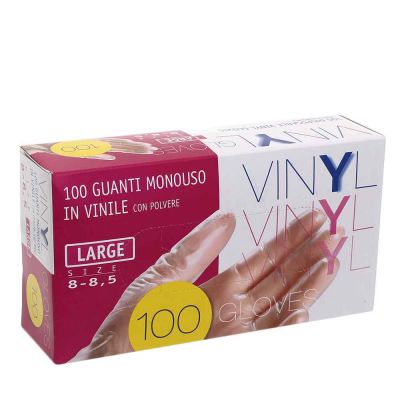 100 Guanti in vinile monouso Icoguanti Vinyl trasparente L 8-8,5