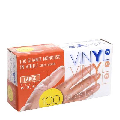 100 Guanti in vinile Icoguanti Vinyl PF senza polvere trasparenti L 8-8,5