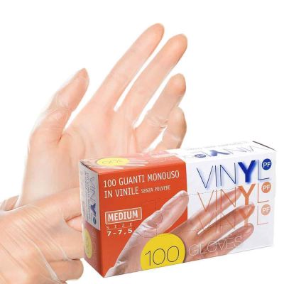 100 Guanti in vinile Icoguanti Vinyl PF senza polvere trasparenti S M L XL