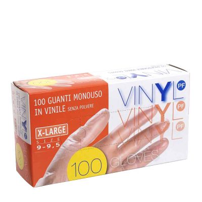 100 Guanti in vinile Icoguanti Vinyl PF senza polvere trasparenti XL 9-9,5