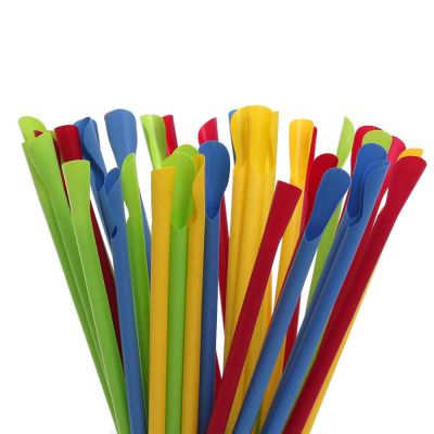 250 Cannucce colorate a cucchiaio in PLA compostabili 21 cm Ø6 mm