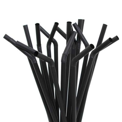 500 Cannucce nere pieghevoli in PLA compostabili 24cm Ø8mm