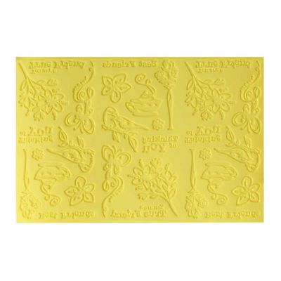 Tappetino in silicone giallo per pasta di zucchero decoro con fiori e scritte