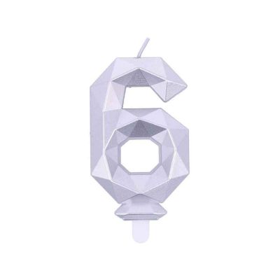 Candelina compleanno numero 6 sei in cera Diamond Silver Argento h 7,5 cm 