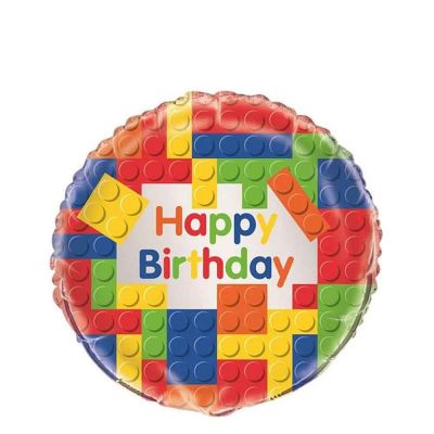 Palloncino Mylar Happy Birthday mattoncini colorati 18″ 45,7 cm