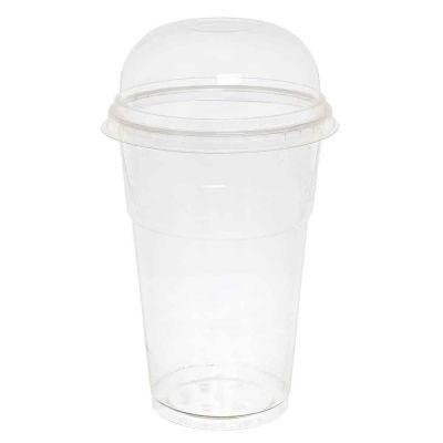 Bicchieri con coperchio a cupola senza foro compostabili in PLA 575cc