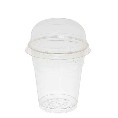 100 Bicchieri con coperchio a cupola compostabili in PLA 200cc
