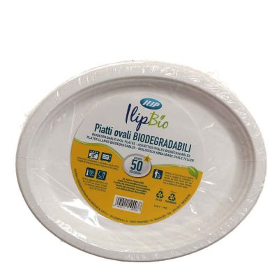 50 Vassoi piatti ovali grandi in polpa di cellulosa Ilip Bio 32x26 cm