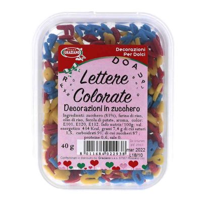 Lettere di zucchero colorate per decorazione torte 40 g