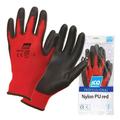 1 Paio guanti da lavoro riutilizzabili in nylon Icoguanti HI-TACT PU RED