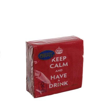 50 Tovaglioli da cocktail in carta 2 veli 25x25 Okay Keep Calm rossi