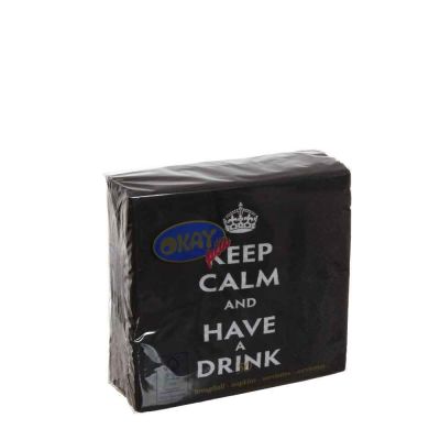 50 Tovaglioli da cocktail in carta 2 veli 25x25 Okay Keep Calm nero