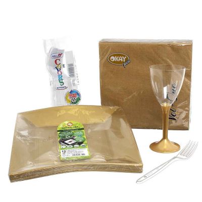 Set da tavola elegante in plastica lavabile oro 20 persone