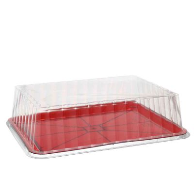 3 vassoi paperino in plastica rosso metallizzato con coperchio alto