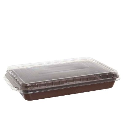 3 Contenitori per tiramisù in plastica marrone con coperchio basso