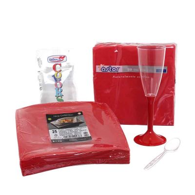 Set da dolce elegante in plastica lavabile rosso 50 persone