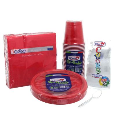 Set da tavola per dolce in plastica lavabile rosso 50 persone