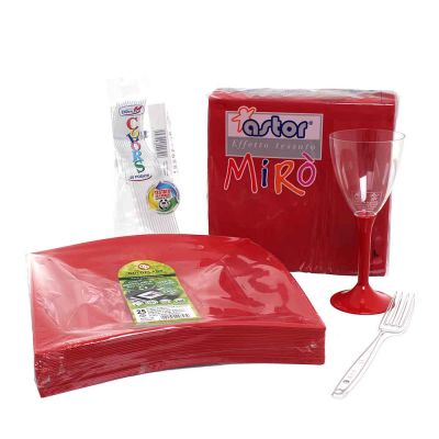 Set da tavola elegante in plastica lavabile rosso 50 persone