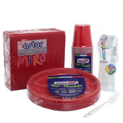 Set da tavola in plastica lavabile rosso 50 persone