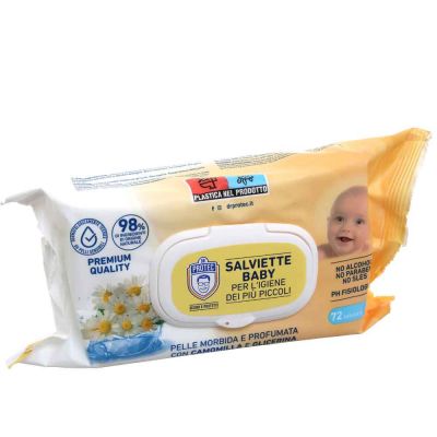 72 Salviettine neonati detergenti con camomilla e glicerina