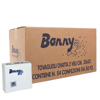 Cartone 2700 Tovaglioli di carta ovatta bianchi 2 veli 33x33 cm Bonny