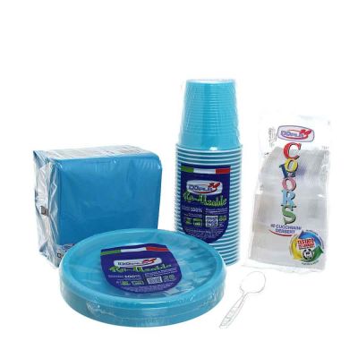 Set da tavola per dolce in plastica lavabile turchese 50 persone