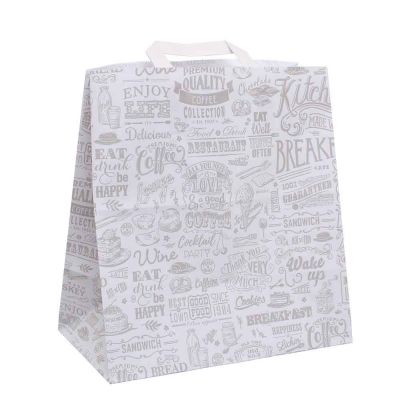 200 Shopper buste in carta Bianco con manici per asporto con stampa 27x16 h29 cm