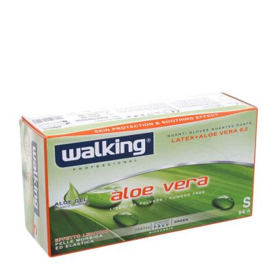 100 Guanti monouso in lattice e aloe vera Walking taglia S 6-6,5