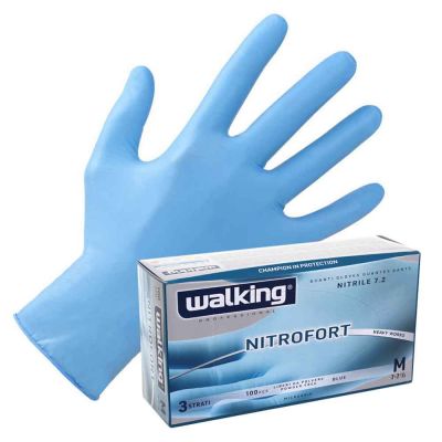 100 Guanti nitrile monouso azzurri Walking Nitrofort 3 strati 