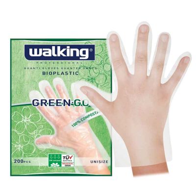 200 Guanti monouso per alimenti in PLA Walking Green Go taglia unica