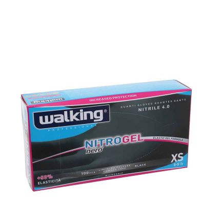 100 Guanti monouso in nitrile nero Walking Nitrogel taglia XS 5-5,5