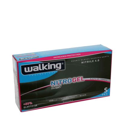 100 Guanti monouso in nitrile Walking Nitrogel nero taglia S 6-6,5