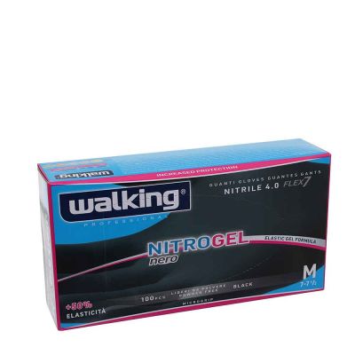 100 Guanti monouso in nitrile Walking Nitrogel nero taglia M 7-7,5