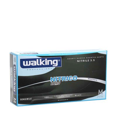 100 Guanti monouso in nitrile Walking Nitrico nero taglia M 7-7,5