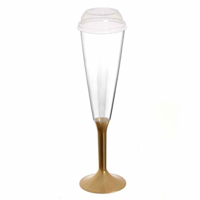 Calici Flute Maxi riutilizzabili oro 160ml con coperchio