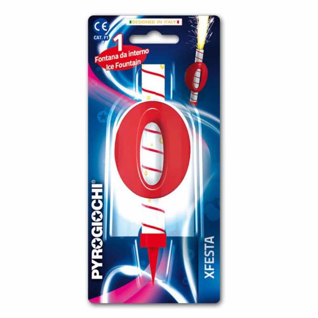 Candela fontana pirotecnica per torte Pyrogiochi numero 0 rosso 
