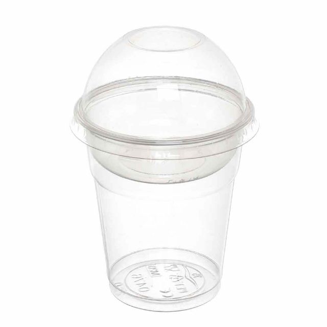 100 Bicchieri Kristal PET 250cc con coperchio bombato chiuso e inserto