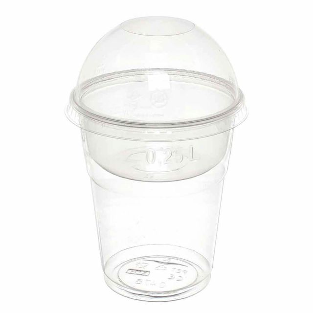 100 Bicchieri Kristal PET 350cc con coperchio a cupola e inserto