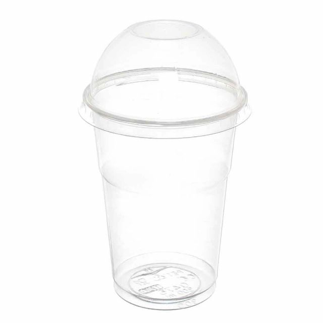 100 Bicchieri Cristal PET 300 ml con coperchio a cupola