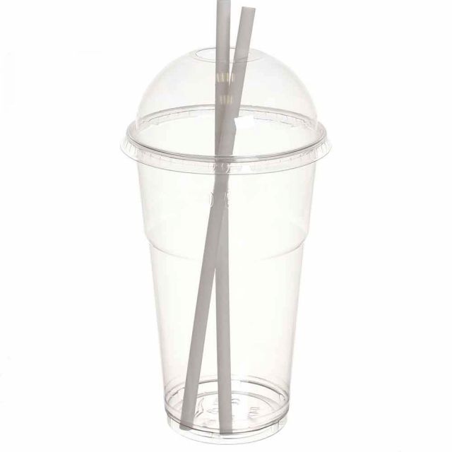 Bicchieri Kristal PET grandi 650cc con coperchio a cupola con foro